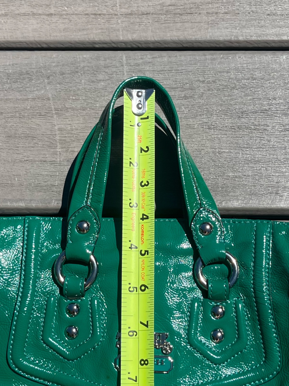 Coach; Emerald Green; Patent Leather; Duel Handle; Medium Satchel; Minimal Wear - Picture 5 of 15